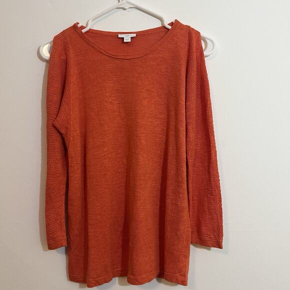 J Jill S Linen Rayon Long Sleeve Top Orange Cold Shoulder Textured Knit Sleeve - Picture 1 of 11